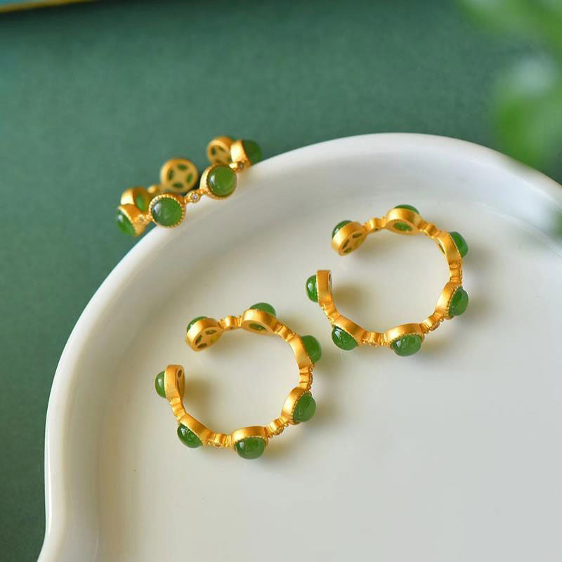 Bague ajustable jade verte plaqué or – Lila