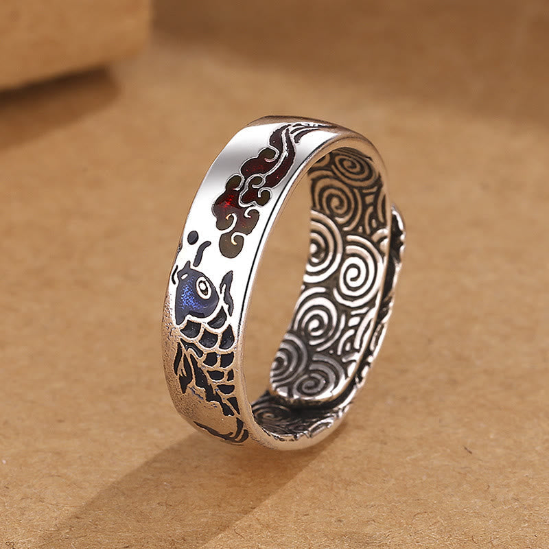 Bague poisson koi argent détails rouges bleus – Léo