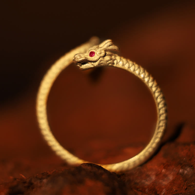 Bague ajustable dragon argent yeux rouges – Léo