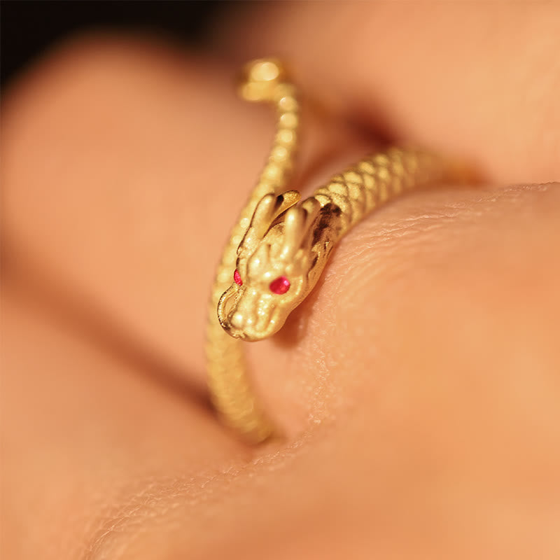 Bague ajustable dragon argent yeux rouges – Léo