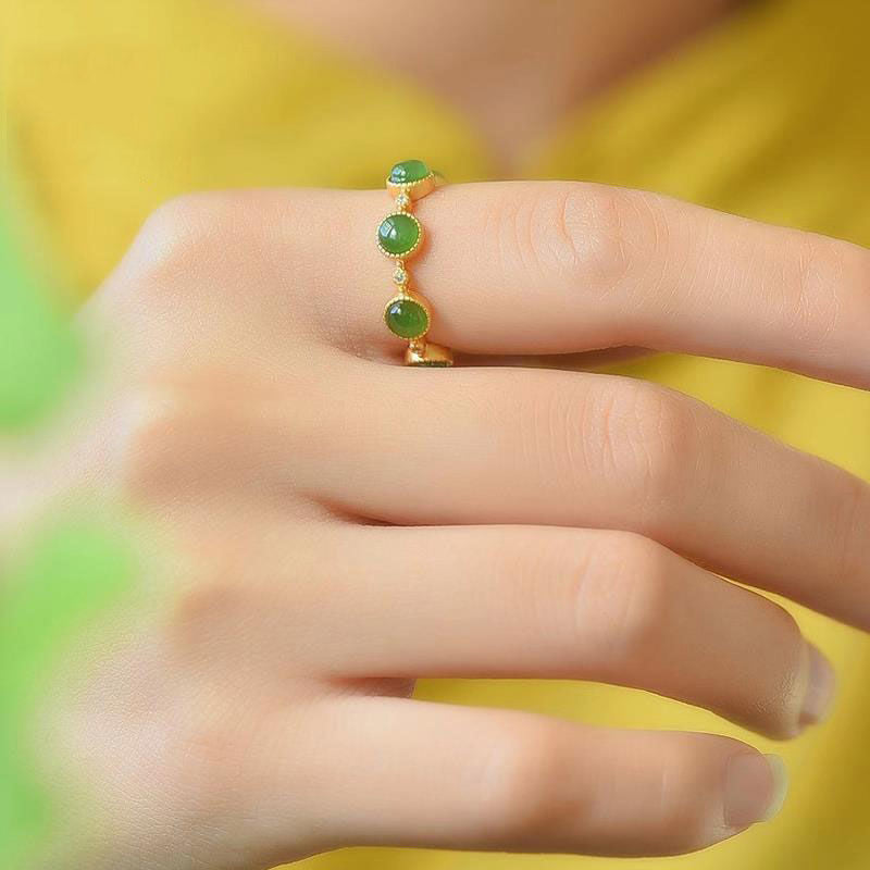 Bague ajustable jade verte plaqué or – Lila