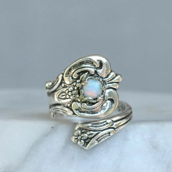 Bague ajustable argent opale blanche florale – Lila