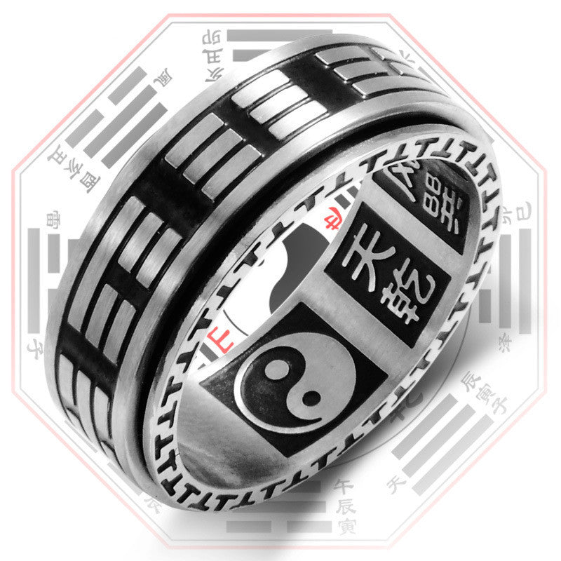 Bague acier inoxydable symbole Yin Yang noir argent – Léo