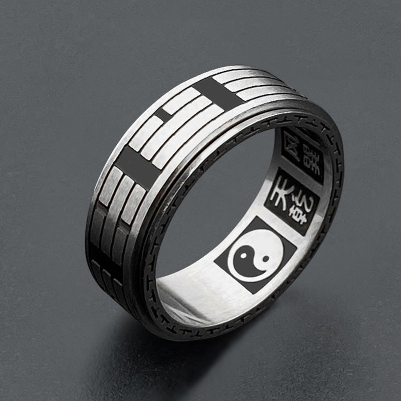 Bague acier inoxydable symbole Yin Yang noir argent – Léo