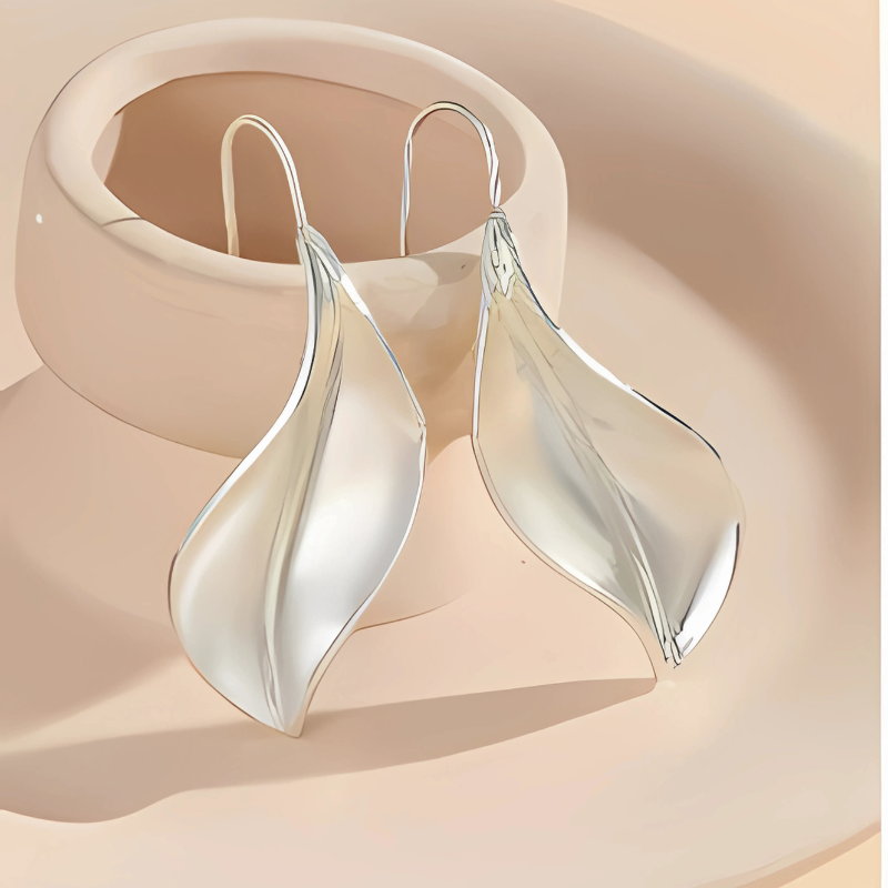Boucles d'oreilles vintage en forme de feuille plaqué argent