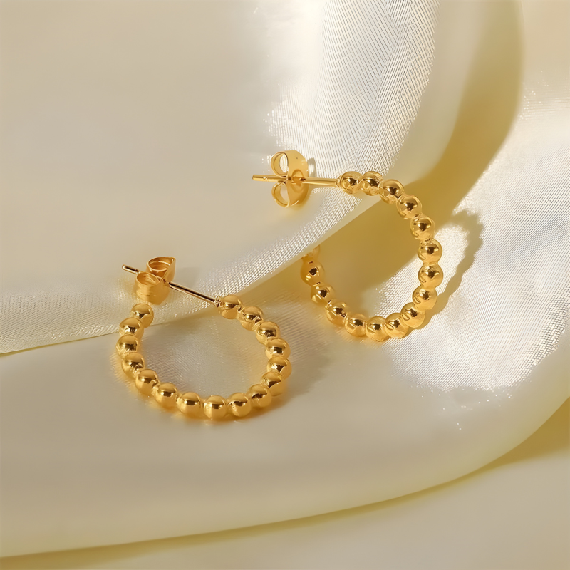 Boucles d'Oreilles en Hoops C-Shaped Perles Dorées