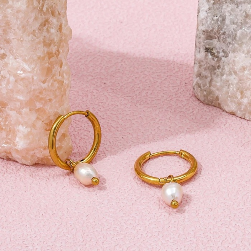 Boucles d'Oreilles en Hoops avec Perles d'Eau Douce