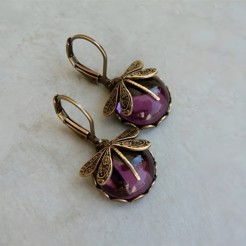 Boucles d'Oreilles Vintage en Cristal avec Libellule