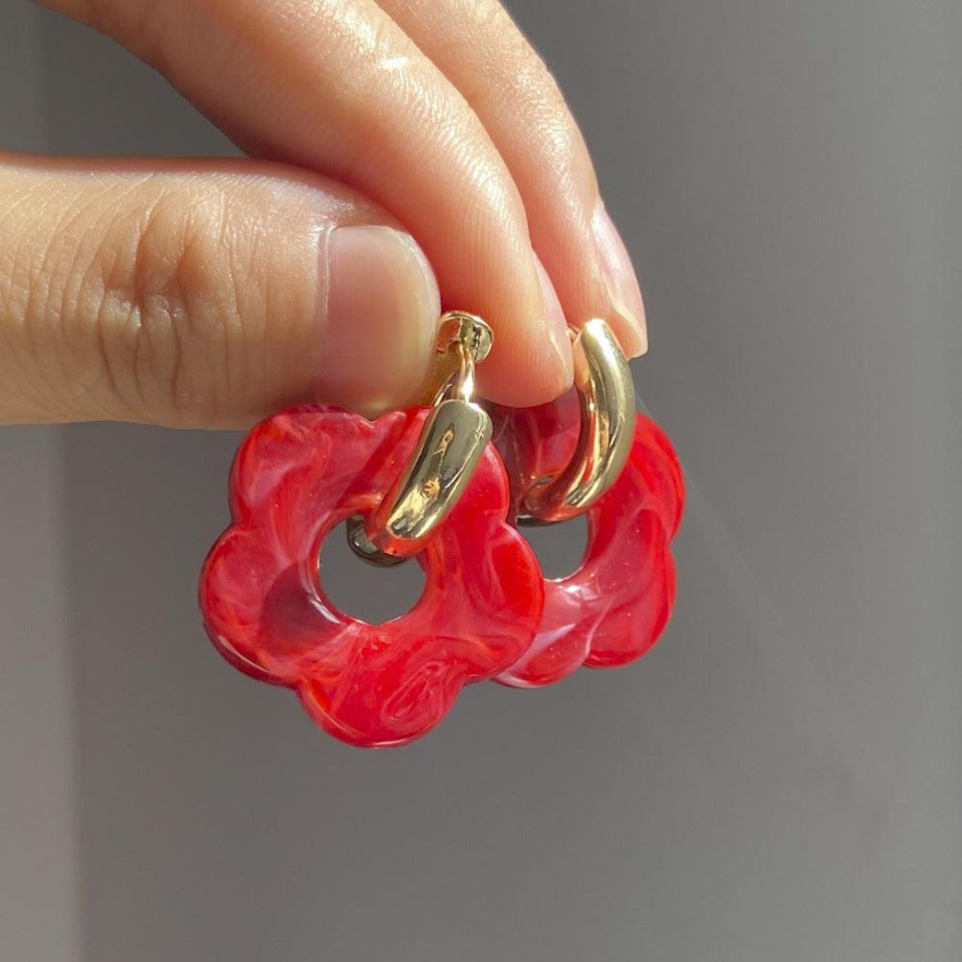 Pendants d'oreilles en Forme de Fleur en Résine Acrylique