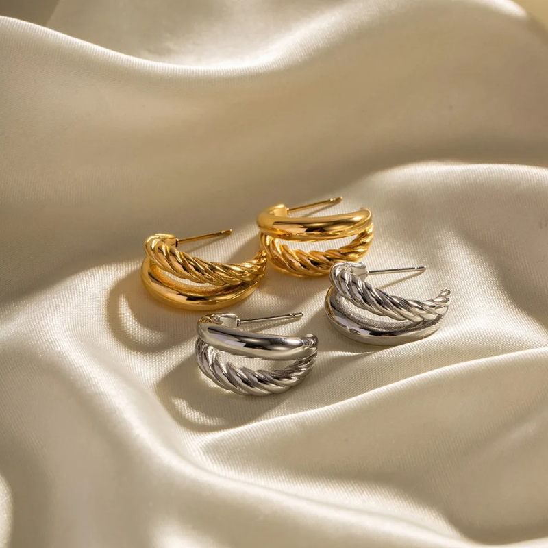 Boucles d'Oreilles Double Couche Tordues