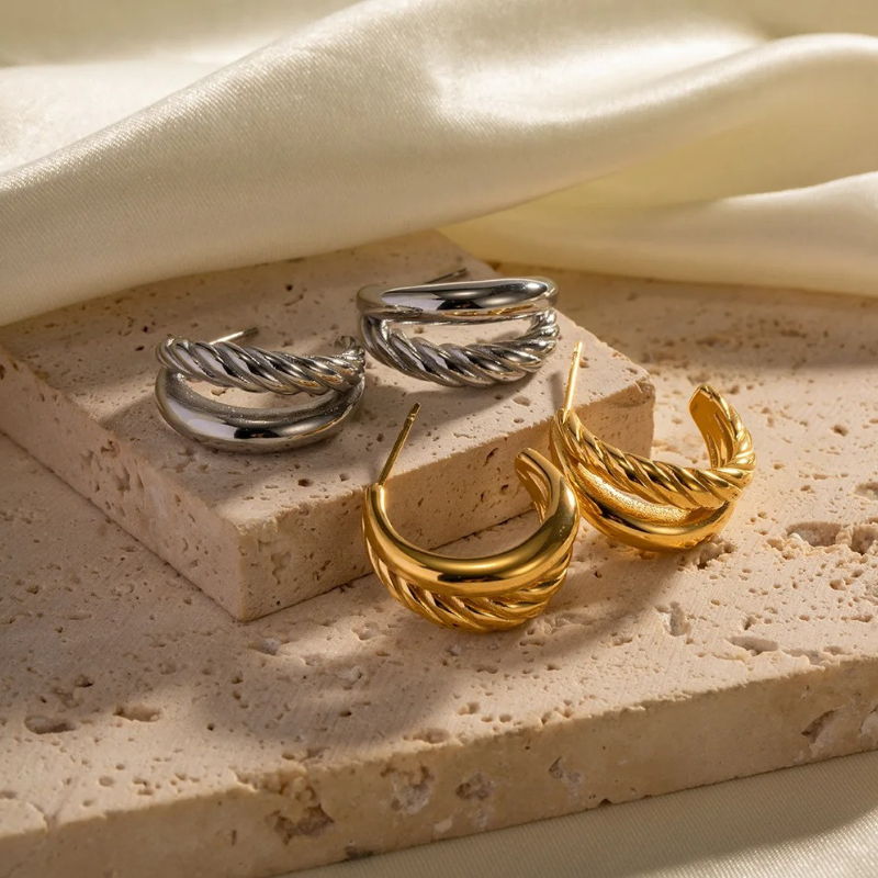 Boucles d'Oreilles Double Couche Tordues