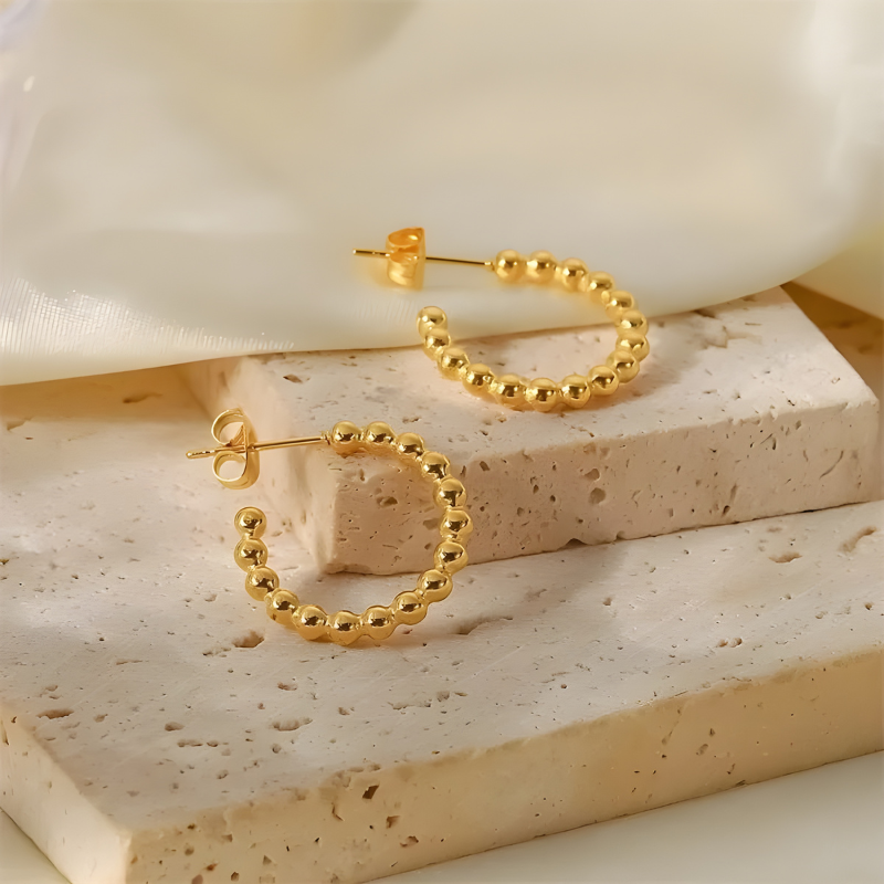 Boucles d'Oreilles en Hoops C-Shaped Perles Dorées