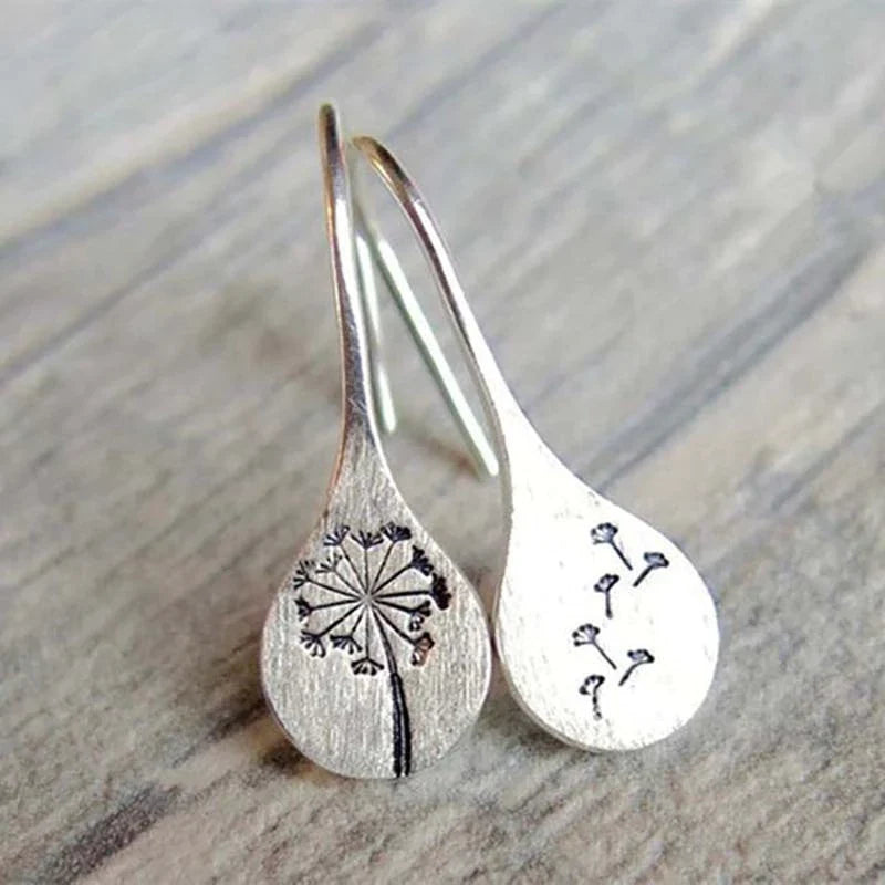 Boucles d'Oreilles Pendantes Rondes Pissenlit en Argent