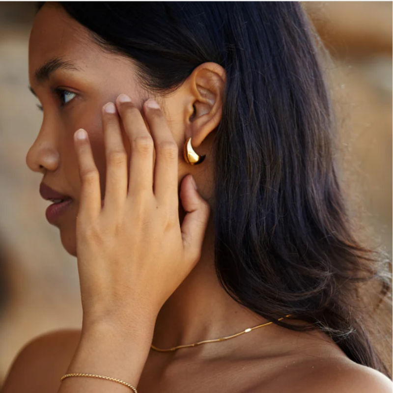 Boucles d'Oreilles en Hoops en Forme de Goutte Plaquées Or
