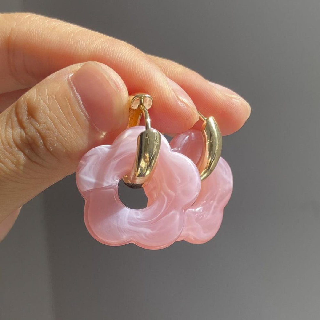 Pendants d'oreilles en Forme de Fleur en Résine Acrylique