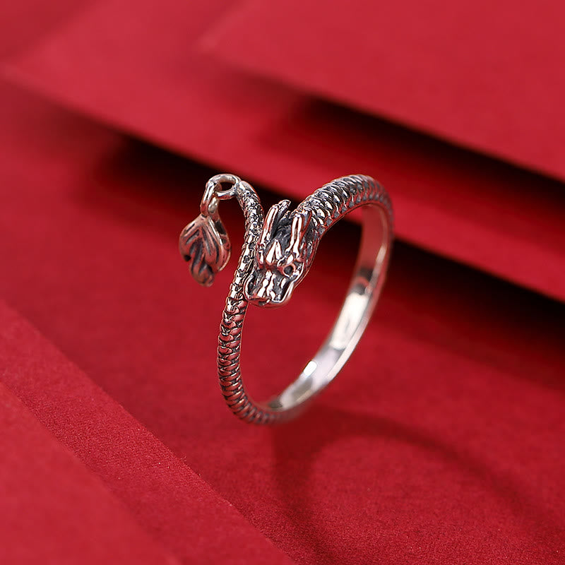 Bague ajustable dragon argent yeux rouges – Léo