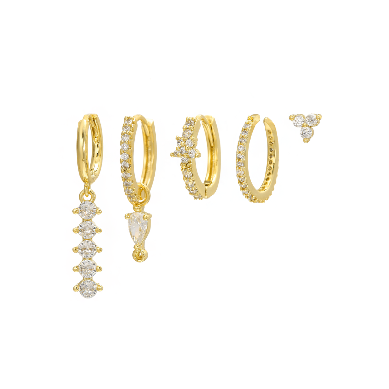 Set de Boucles d’Oreilles Carrées Dorées avec Zircone