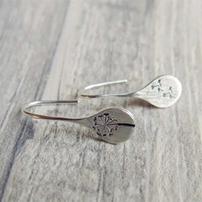 Boucles d'Oreilles Pendantes Rondes Pissenlit en Argent