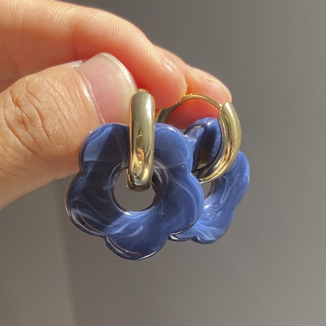 Pendants d'oreilles en Forme de Fleur en Résine Acrylique