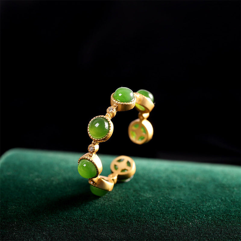 Bague ajustable jade verte plaqué or – Lila