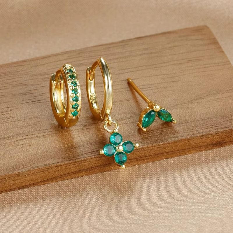 Set de boucles d’oreilles fleurs en acier inoxydable doré