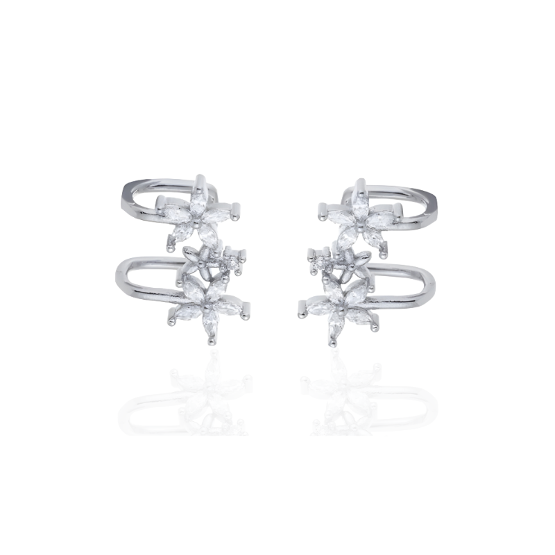 Manchettes d'oreilles avec fleurs et zirconium