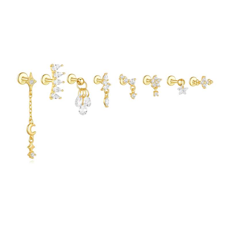 Set de boucles d'oreilles élégantes plaqué or