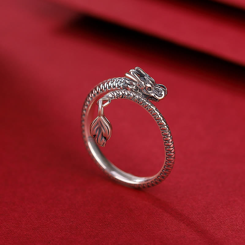 Bague ajustable dragon argent yeux rouges – Léo