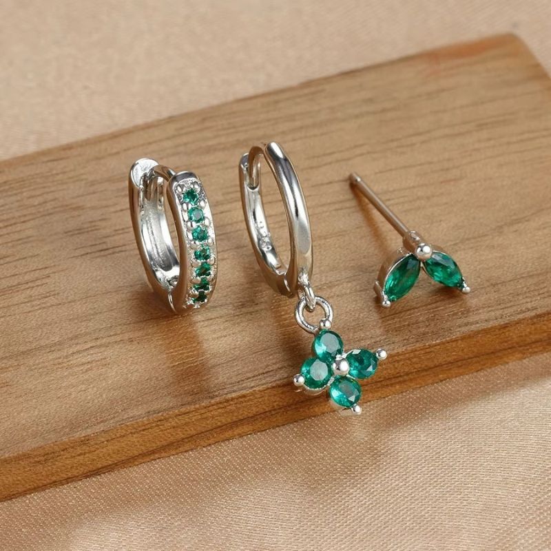 Set de boucles d’oreilles fleurs en acier inoxydable doré