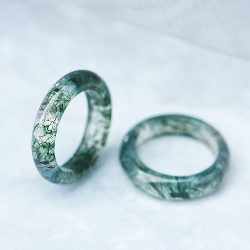 Bague simple agate mousse verte – Léo