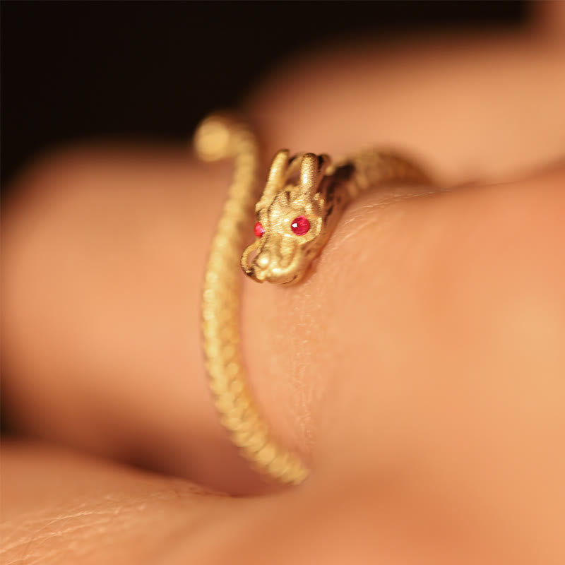 Bague ajustable dragon argent yeux rouges – Léo