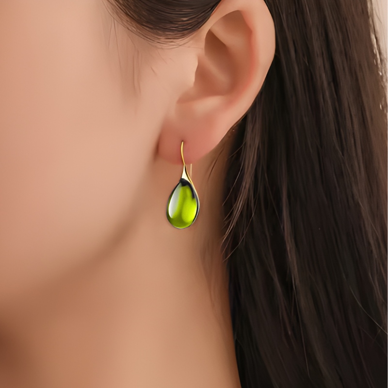 Boucles d'oreilles Vintage Olive Glass plaqué or