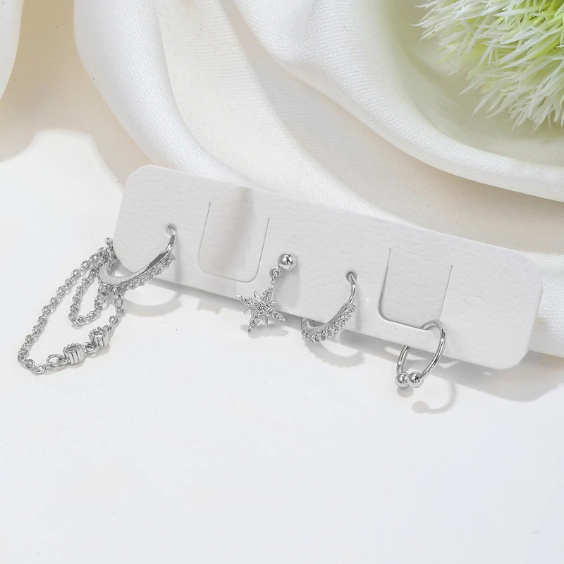 Boucles d'oreilles à créoles en or et argent avec zircon