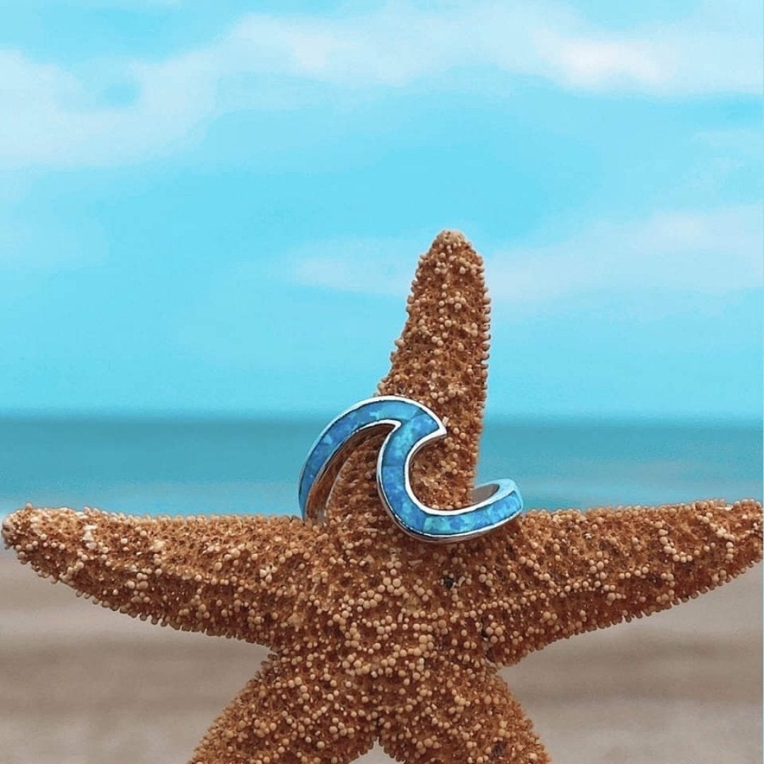 Bague vague argent opale bleue – Léo