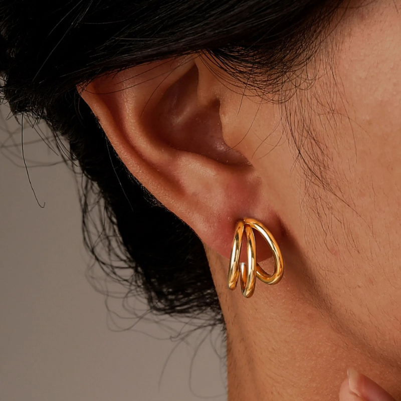 Boucles d'oreilles géométriques multicouches plaquées or