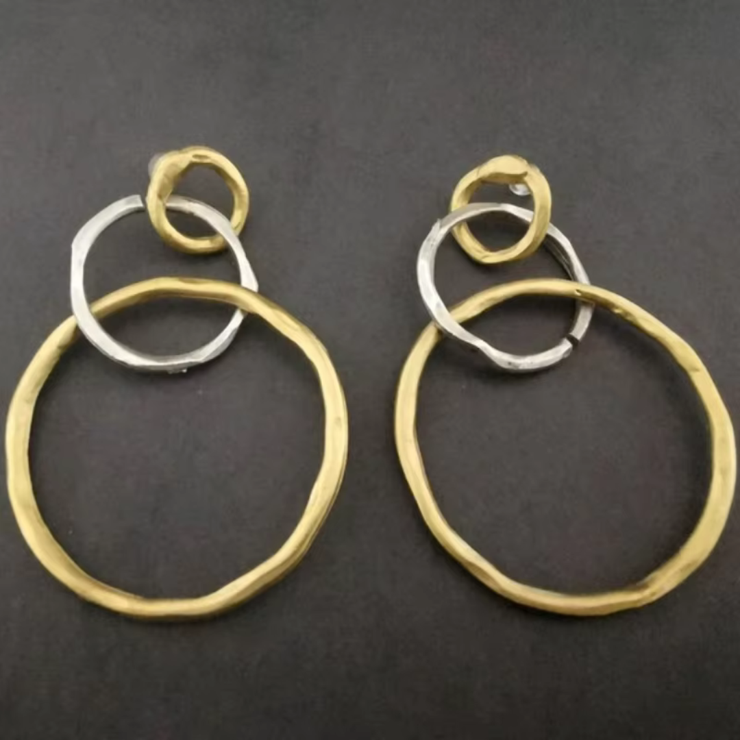 Boucles d'Oreilles Créoles Dorées et Argentées Vintage