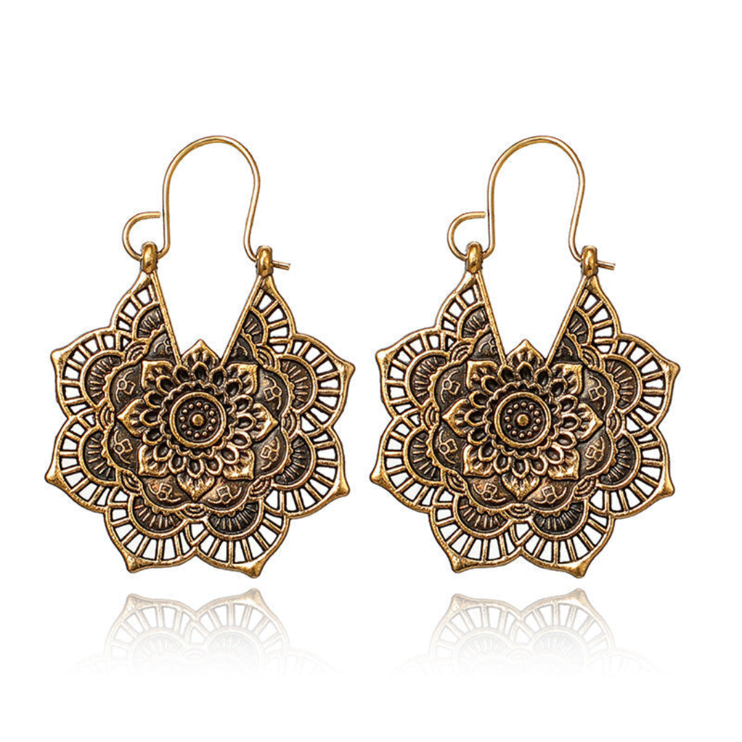 Boucles d'Oreilles Lotus Mandala Or