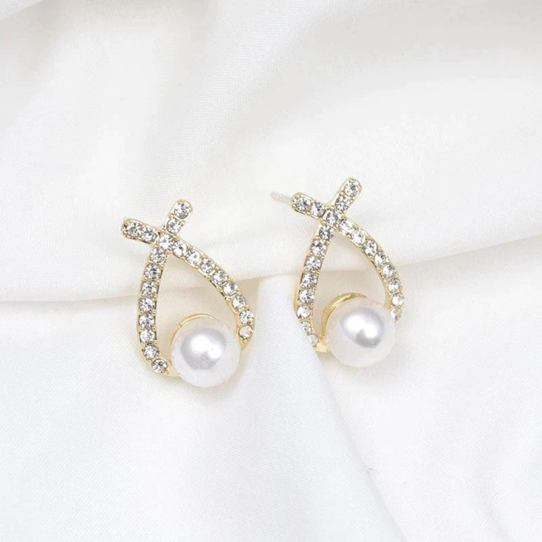 Boucles d'Oreilles en Perles avec Cristaux Étincelants Argent