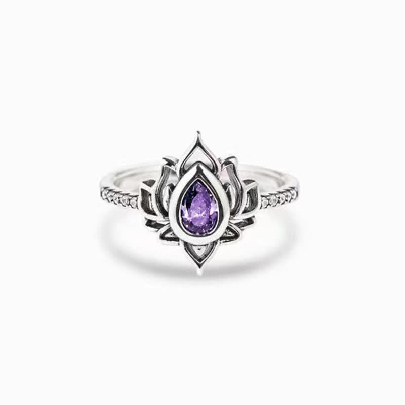Bague goutte zircon bleu argent lotus – Léo
