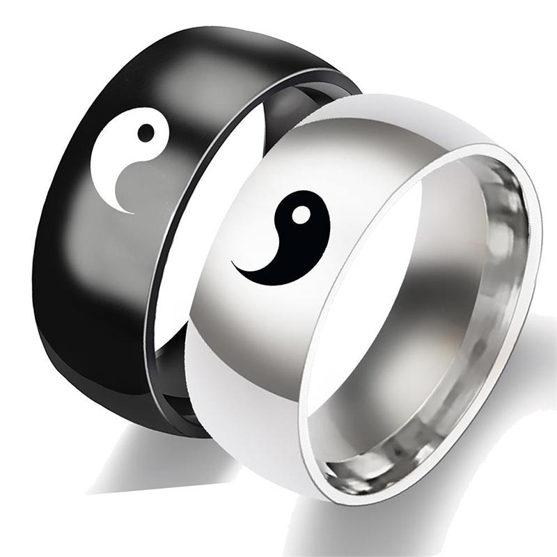 Bagues acier inoxydable Yin Yang noir et argent – Léo