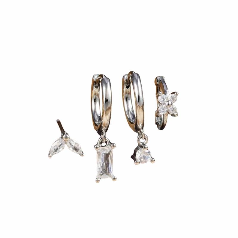 Set de Boucles d’Oreilles Carrées Fleur Dorées