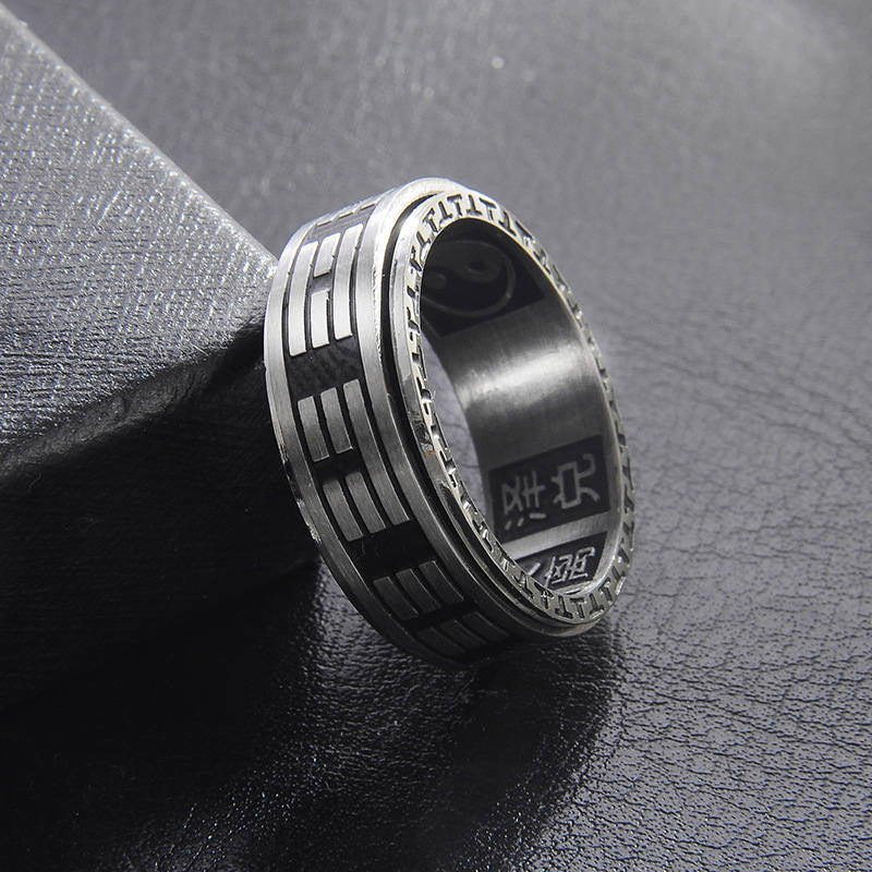 Bague acier inoxydable symbole Yin Yang noir argent – Léo