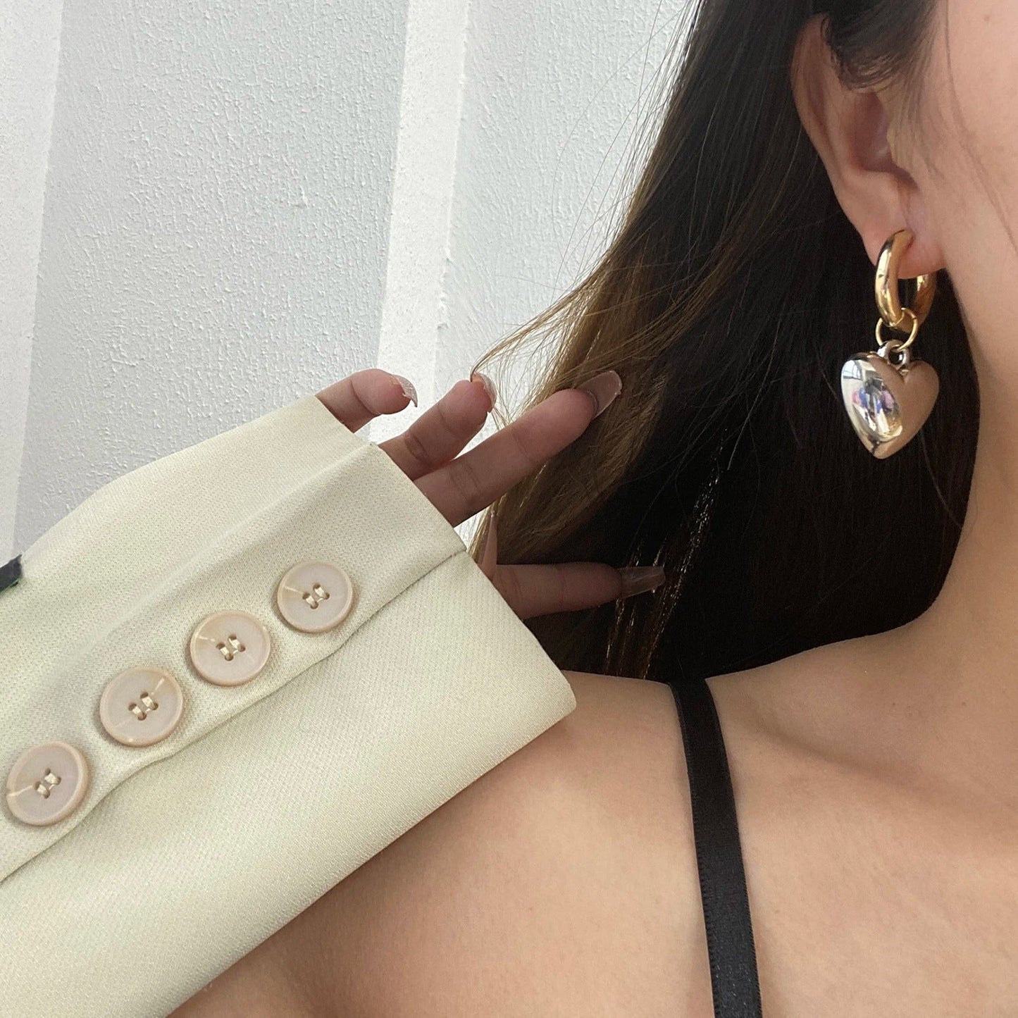 Boucles d'oreilles bicolores en forme de cœur