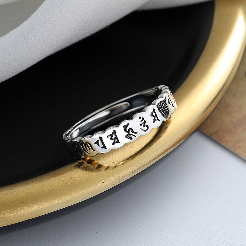 Bague argent gravée symboles noirs – Léo