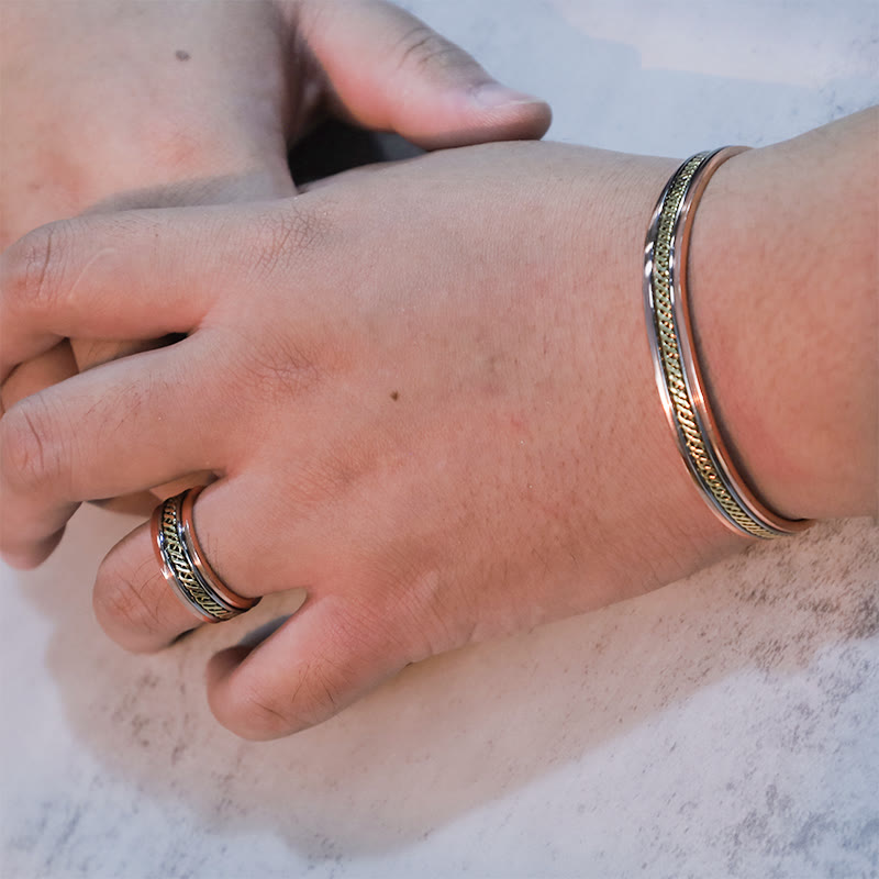 Bracelet jonc cuivre tressé doré – Léo