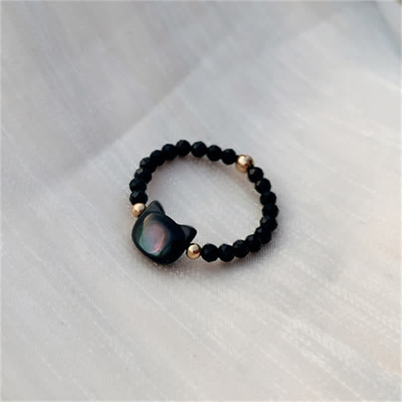 Bague pierres noires chat perles Or 14K – Léo