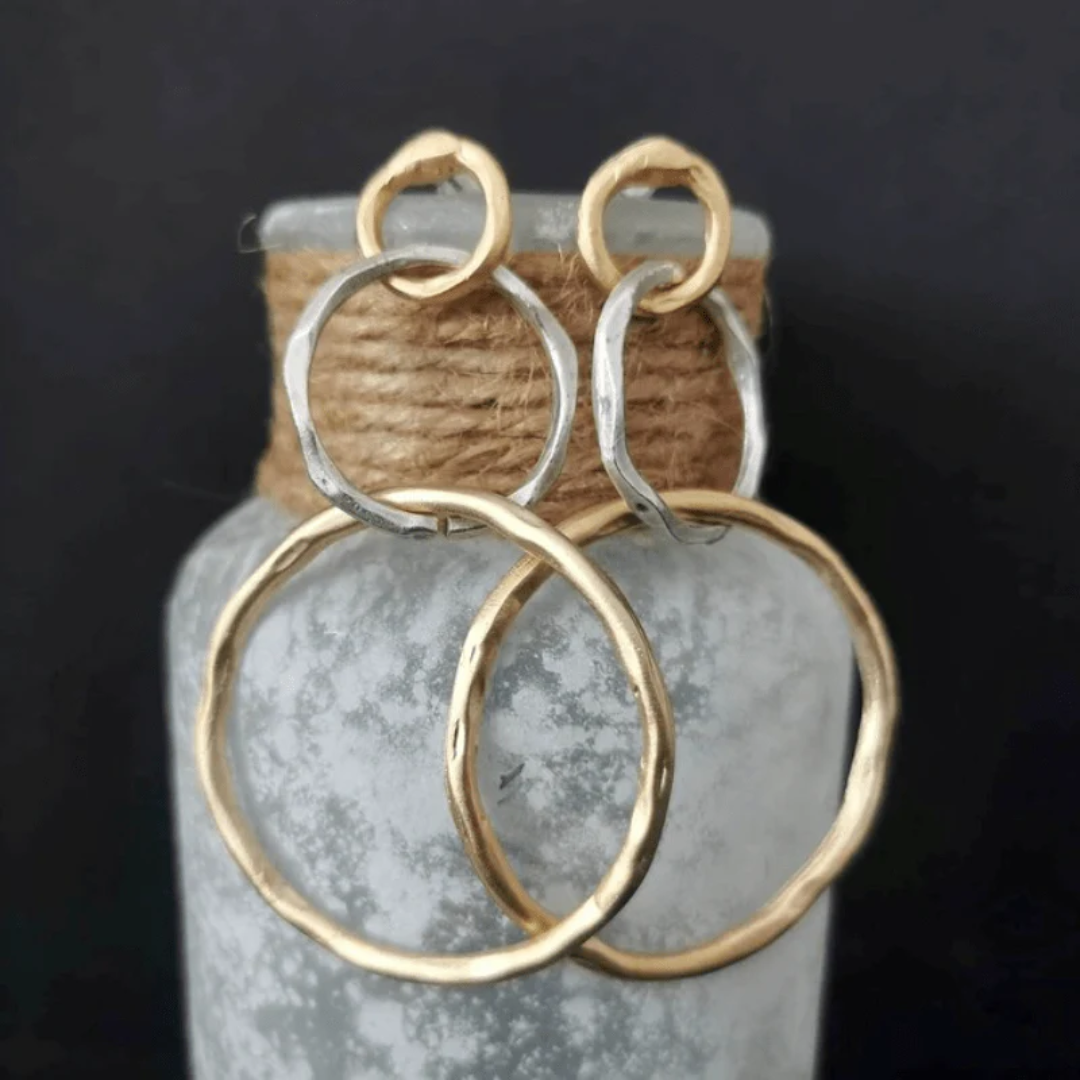 Boucles d'Oreilles Créoles Dorées et Argentées Vintage