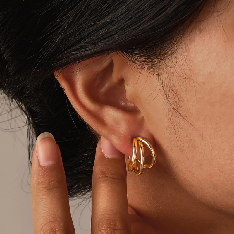 Boucles d'oreilles géométriques multicouches plaquées or