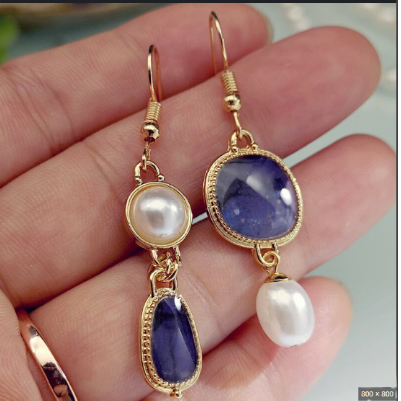Boucles d'Oreilles Vintage en Agate Or