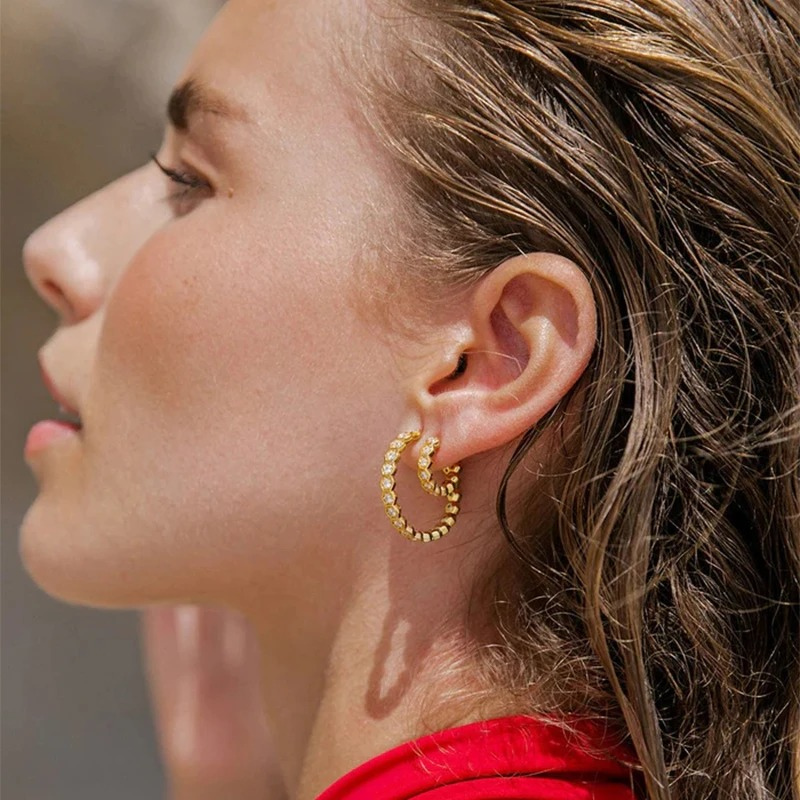 Boucles d'oreilles créoles hexagonales plaqué or